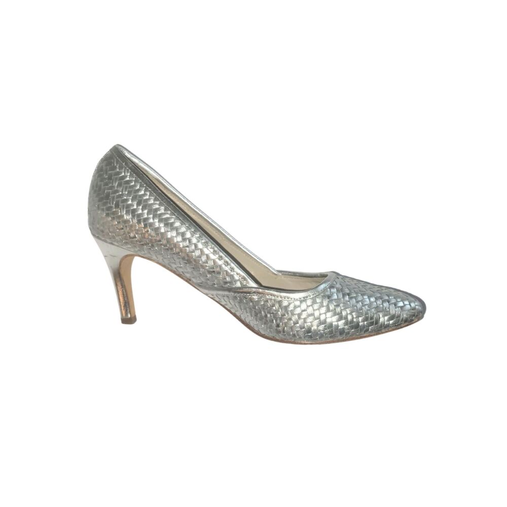 Boden Silver Woven Leather Pointed Toe Pumps Heels Size 40 Heel Height - 3.25"
